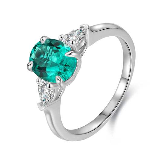 2025 Trending Lab Gemstone Ring 925 Sterling Sliver Lab Created Emerald Ring for Women