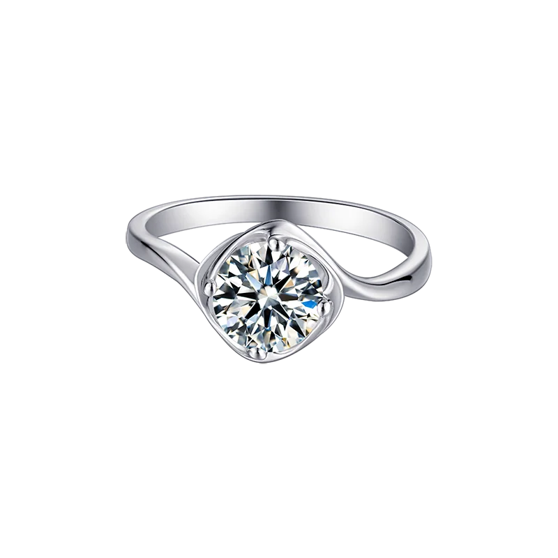 1.0ct Flower Moissanite Engagement Rings Round Solitaire Lab Diamond Ring 925 Sterling Silver Wedding Promise Rings
