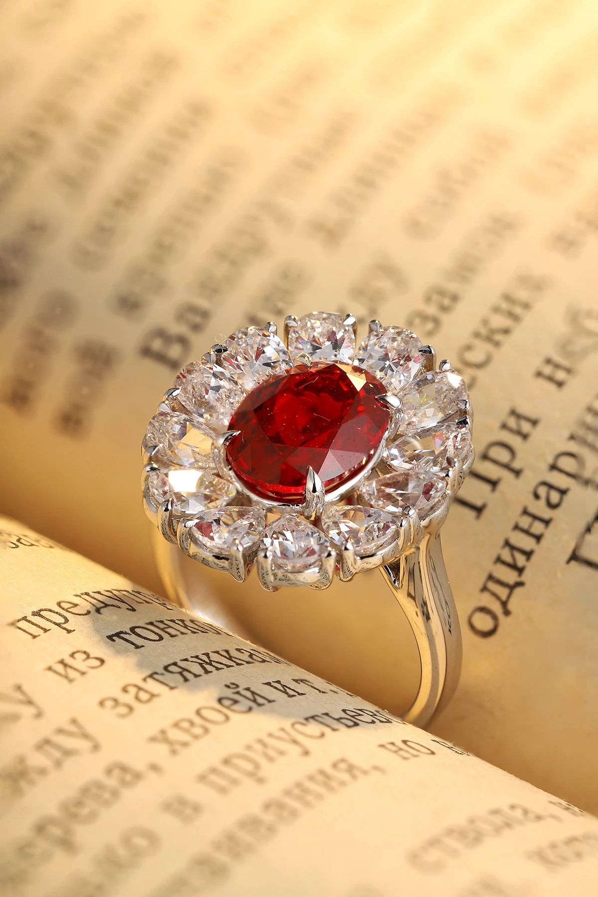 Hot Sale S925 Sterling Silver Lab Grown Ruby Ring Women Engagement Wedding Jewelry