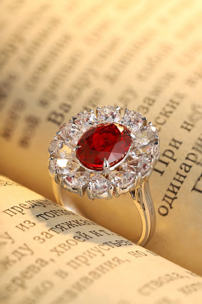 Hot Sale S925 Sterling Silver Lab Grown Ruby Ring Women Engagement Wedding Jewelry