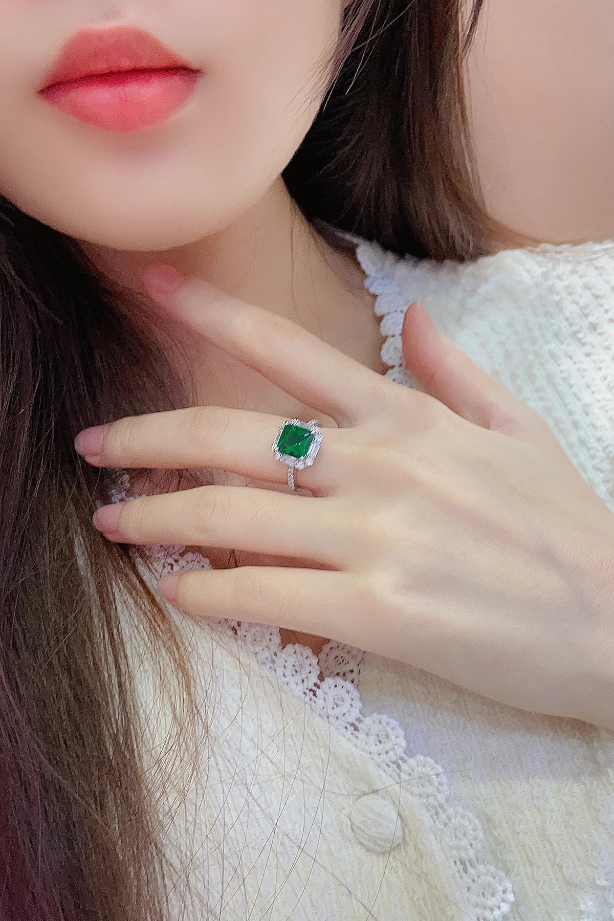 Lab Grown Emerald Gemstone Hydrothermal Columbian Emerald Woman Ring 925 Sterling Silver