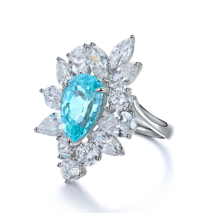 925 Silver 5CT  Lab Grown Paraba Ring Female High Quality Diamond Jewelry