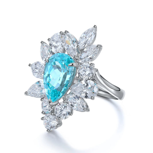 925 Silver 5CT  Lab Grown Paraba Ring Female High Quality Diamond Jewelry