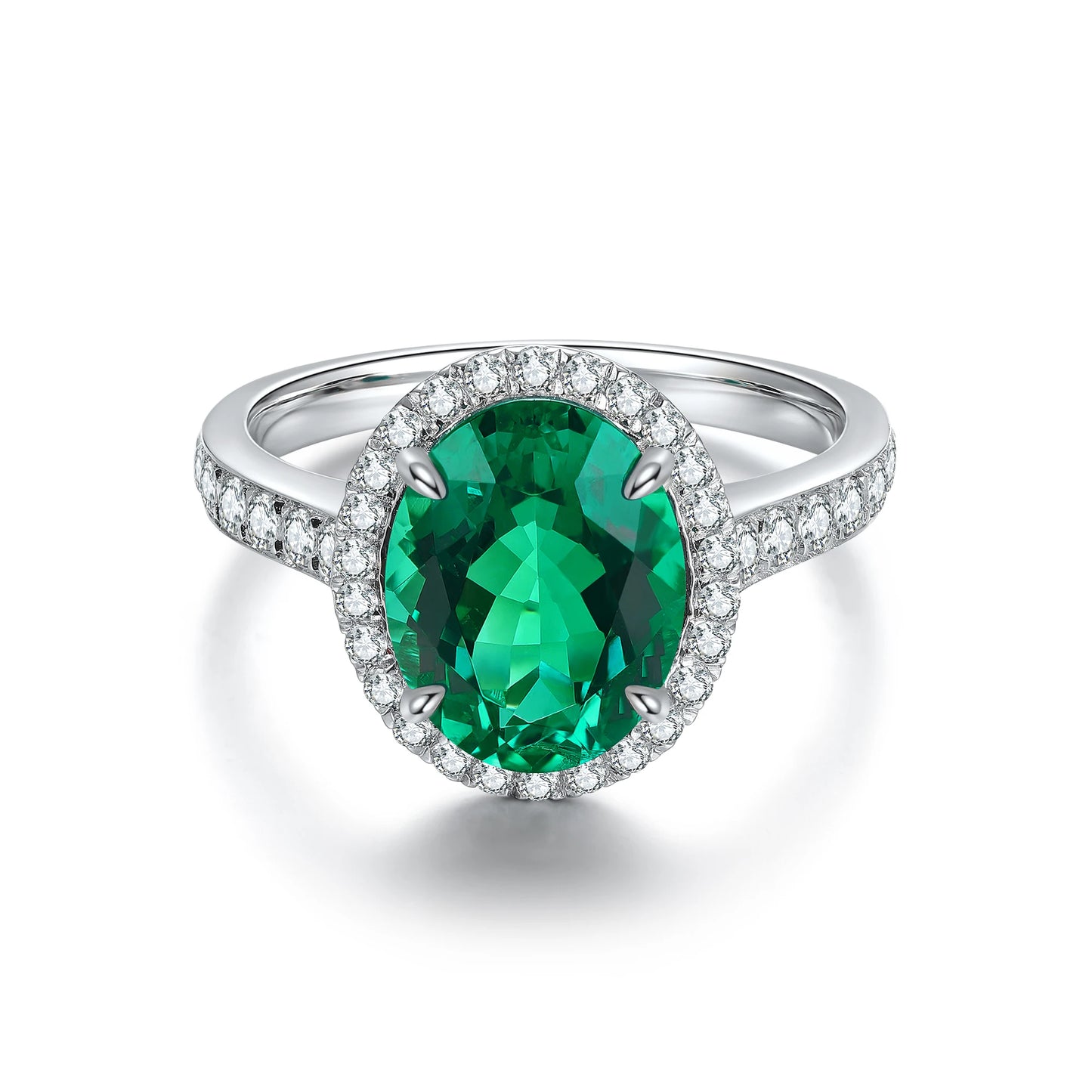 Halo Lab Grown Emerald Ring Silver 925 Romantic Sterling Silver For Women Ring