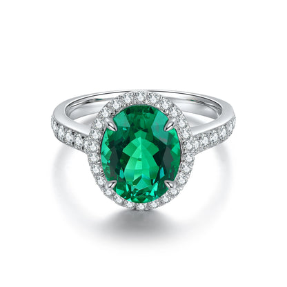 Halo Lab Grown Emerald Ring Silver 925 Romantic Sterling Silver For Women Ring