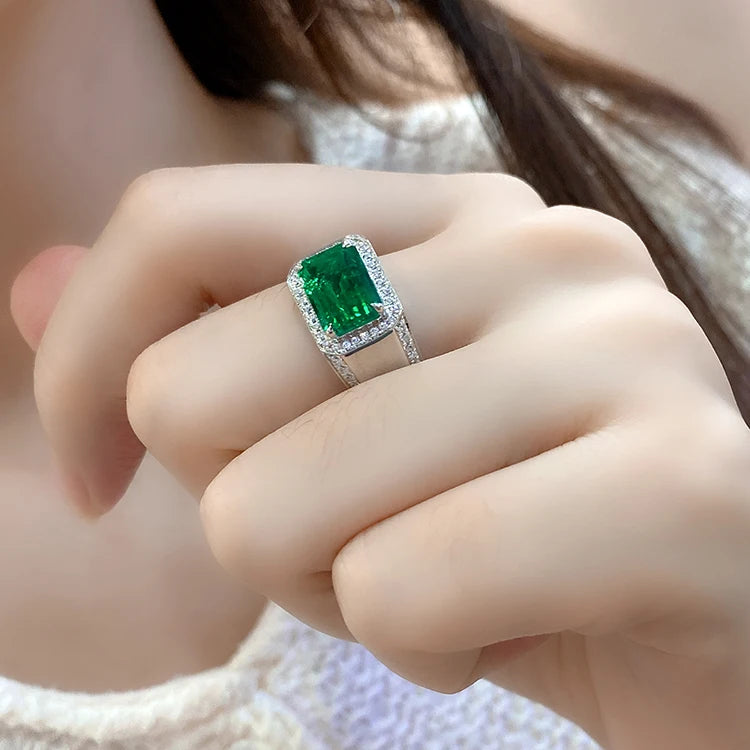 2025 High Quality 925 Sterling Silver 3 Carats Colombian Muzu Color Lab-grown Emerald Men Ring