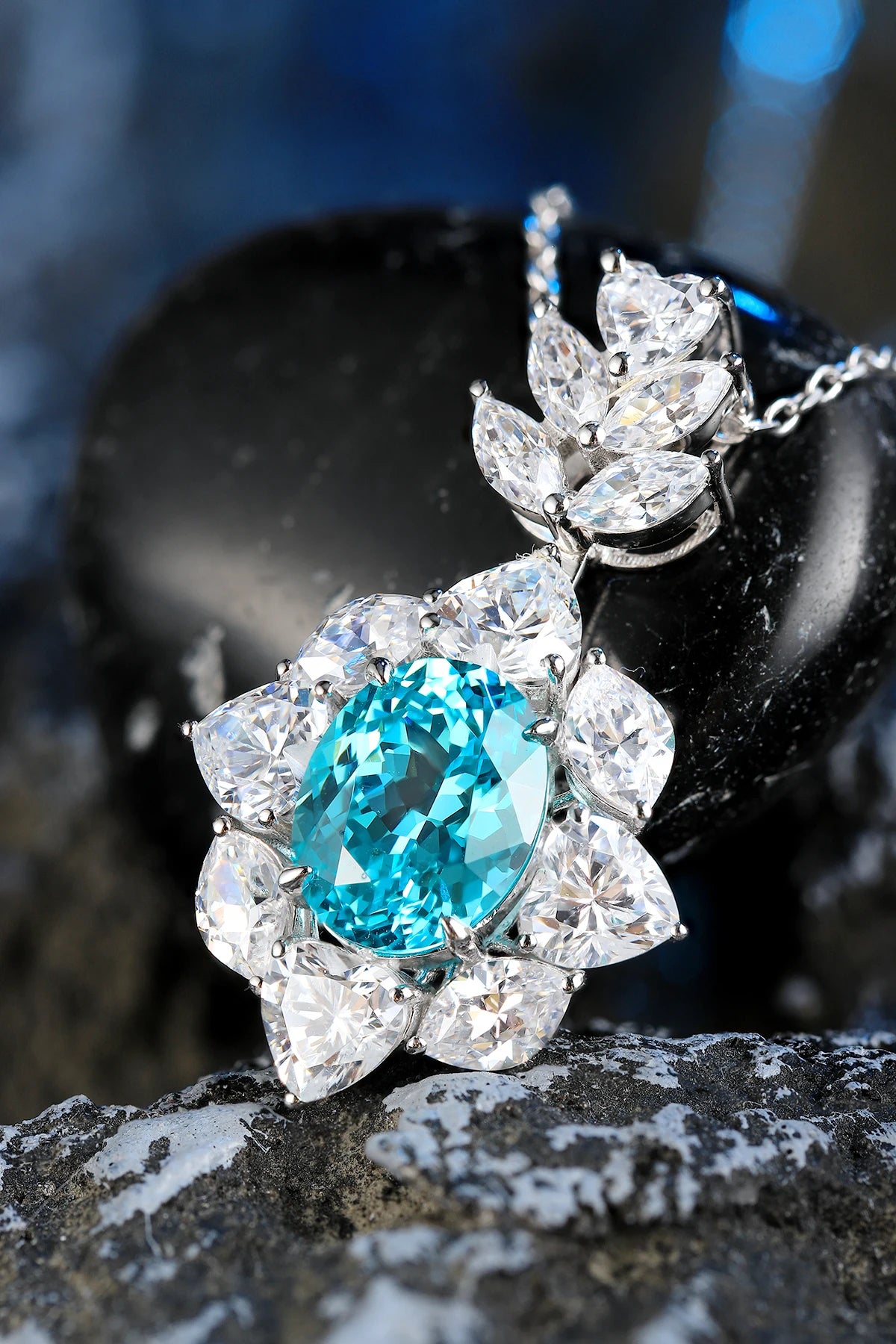 New Design Quality 925 Silver 3CT Lab grown Paraiba Customization Fashion Necklace