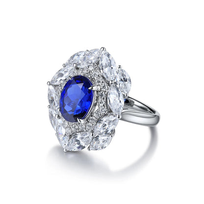 Luxury Royal Blue Lab Grown Sapphire Ring Pure 925 Silver Ring for Women Men
