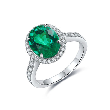 Halo Lab Grown Emerald Ring Silver 925 Romantic Sterling Silver For Women Ring