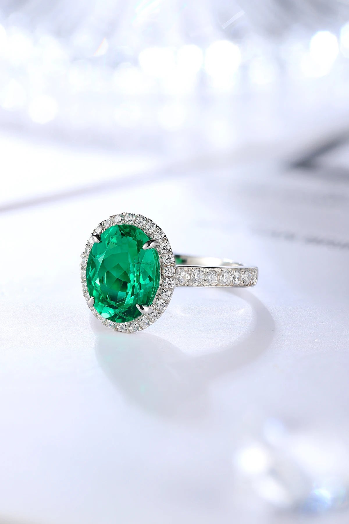 Halo Lab Grown Emerald Ring Silver 925 Romantic Sterling Silver For Women Ring