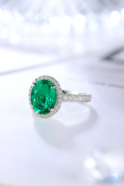 Halo Lab Grown Emerald Ring Silver 925 Romantic Sterling Silver For Women Ring