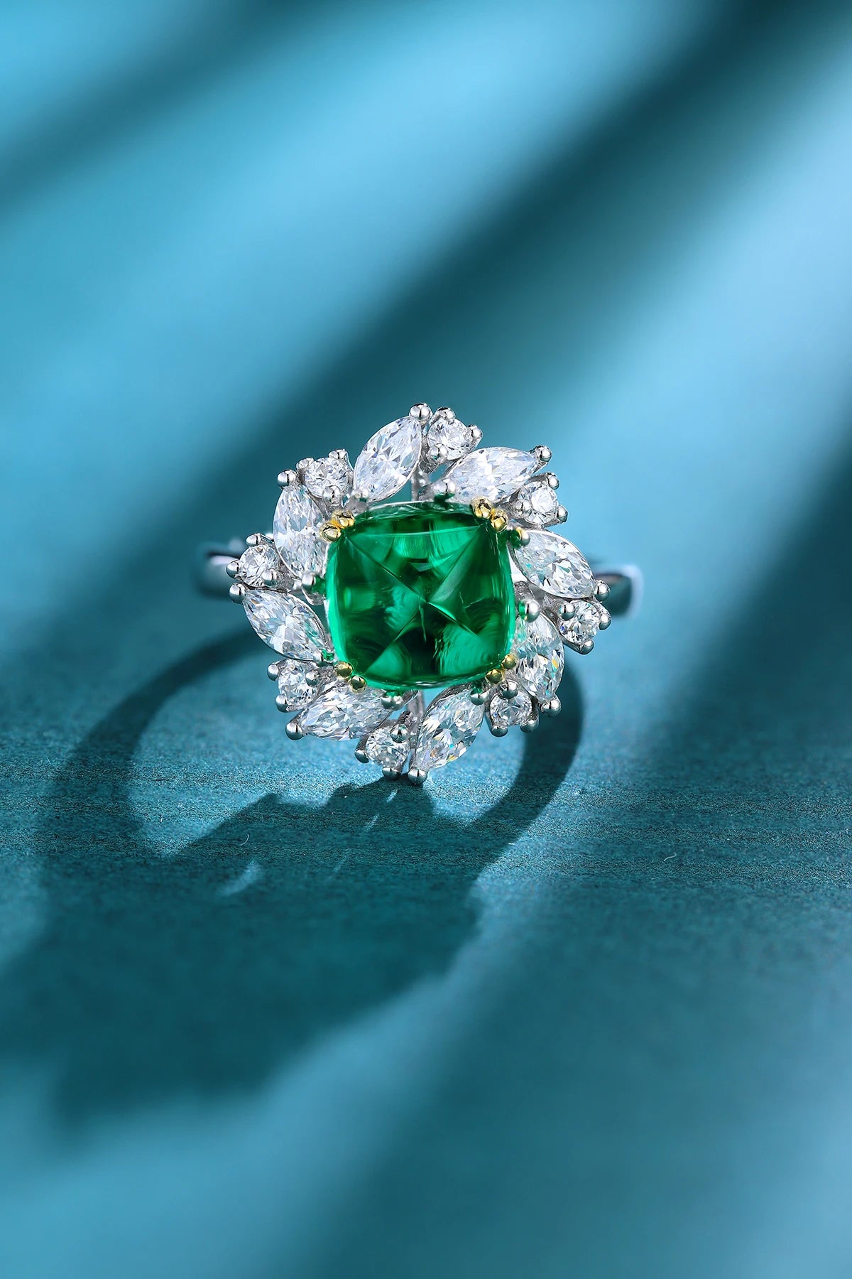 High Quality Large Square Nano Emerald Green Stone 925 Silver Ring Wedding Jewelry
