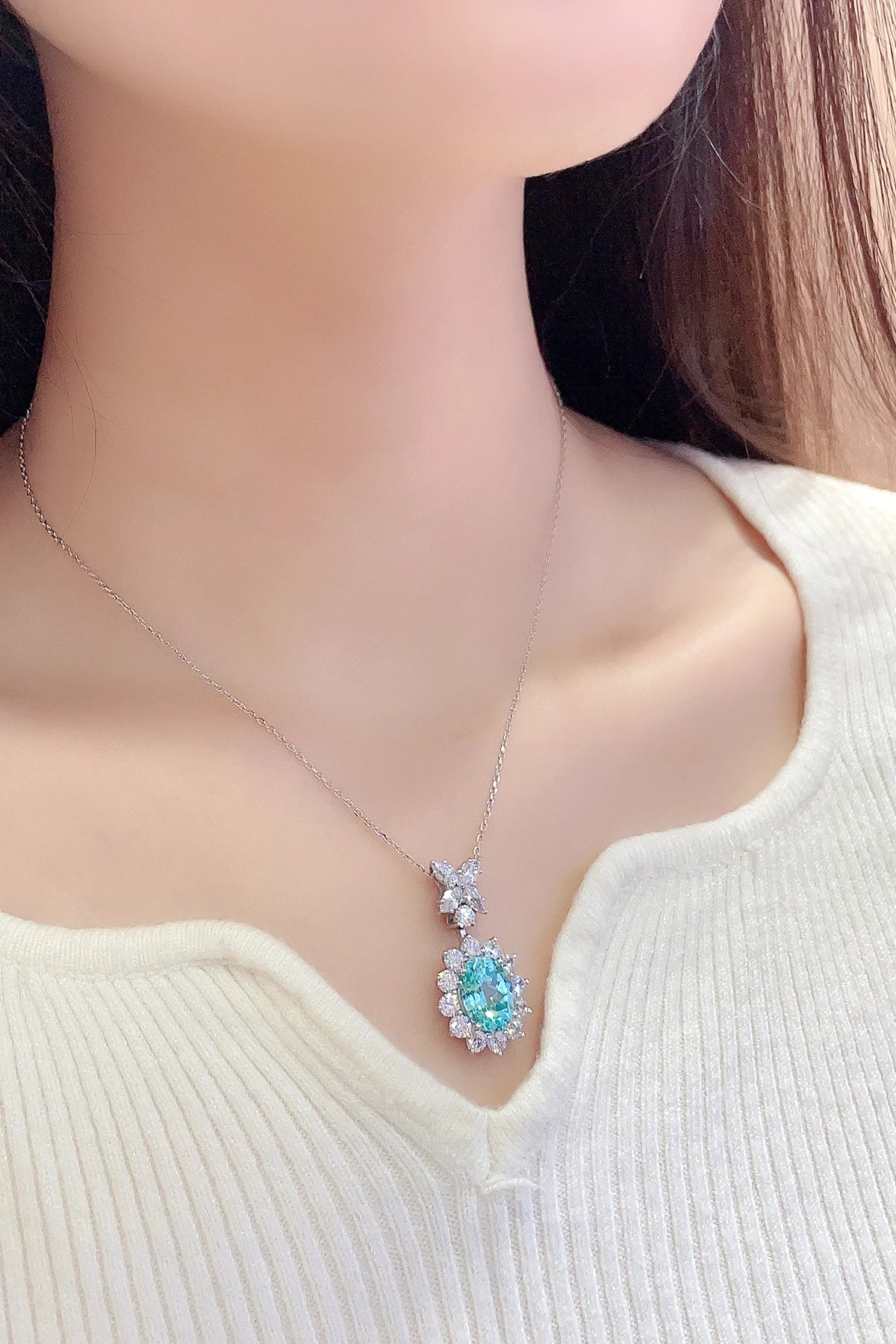 New Design Christmas Gift Lab Grown Paraiba Necklace 925 Sterling Silver Gold Plated Jewelry for Women Jewelry