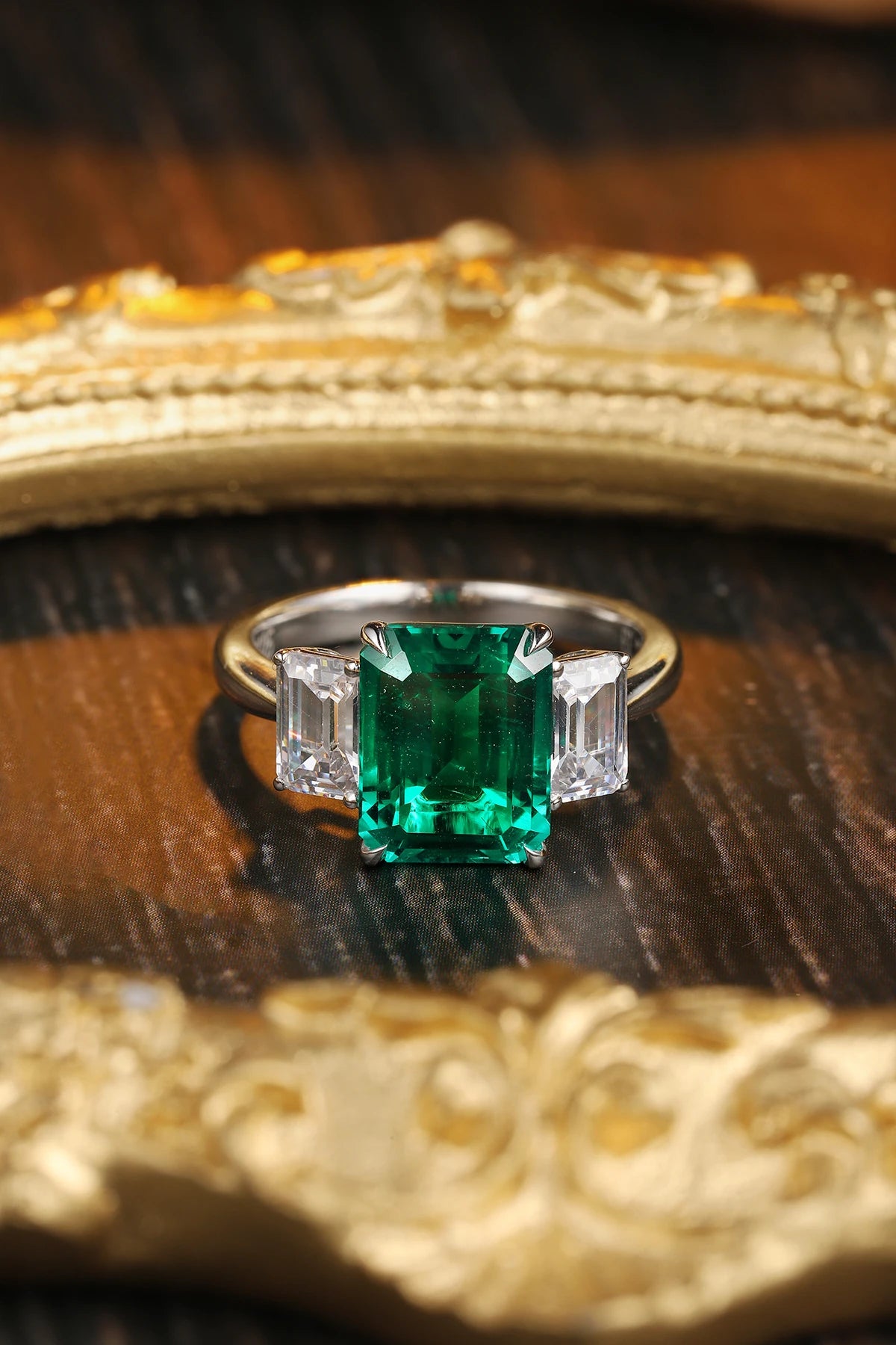3CT Emerald Cut Lab Grown Emerald 925 Sterling Silver Engagement Wedding Ring