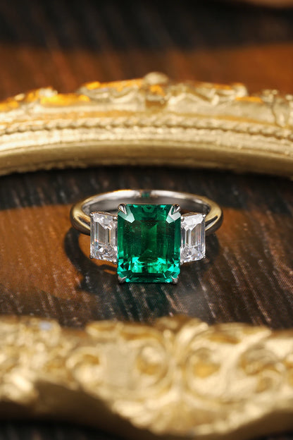 3CT Emerald Cut Lab Grown Emerald 925 Sterling Silver Engagement Wedding Ring