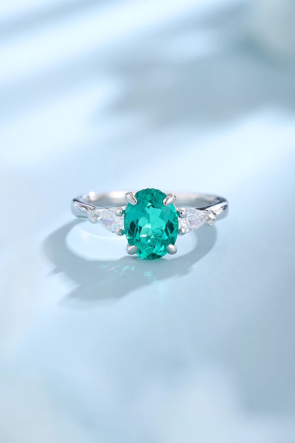 2025 Trending Lab Gemstone Ring 925 Sterling Sliver Lab Created Emerald Ring for Women