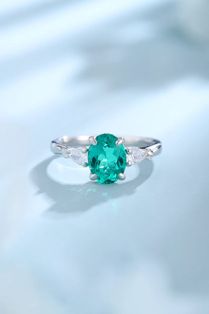 2025 Trending Lab Gemstone Ring 925 Sterling Sliver Lab Created Emerald Ring for Women