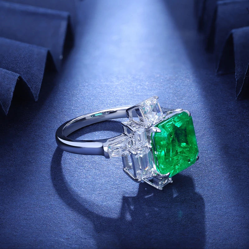 9*9mm Lab Grown Emerald Women Ring With 925 Silver Green Emerald Engagement Ring