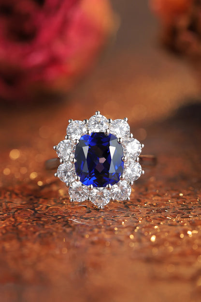 Fine Jewelry Diamond Band 925 Sterling Silver Lab Grown Sapphire Ring Round Cut Lab Sapphire Weeding Ring