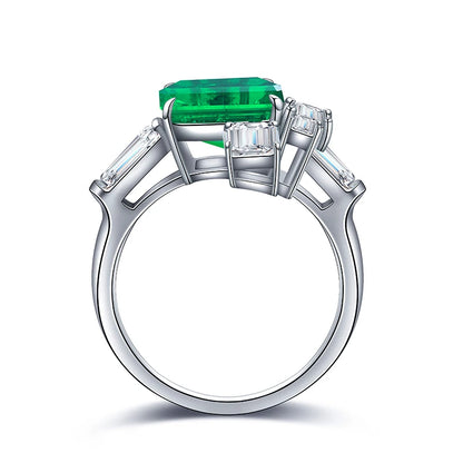 9*9mm Lab Grown Emerald Women Ring With 925 Silver Green Emerald Engagement Ring