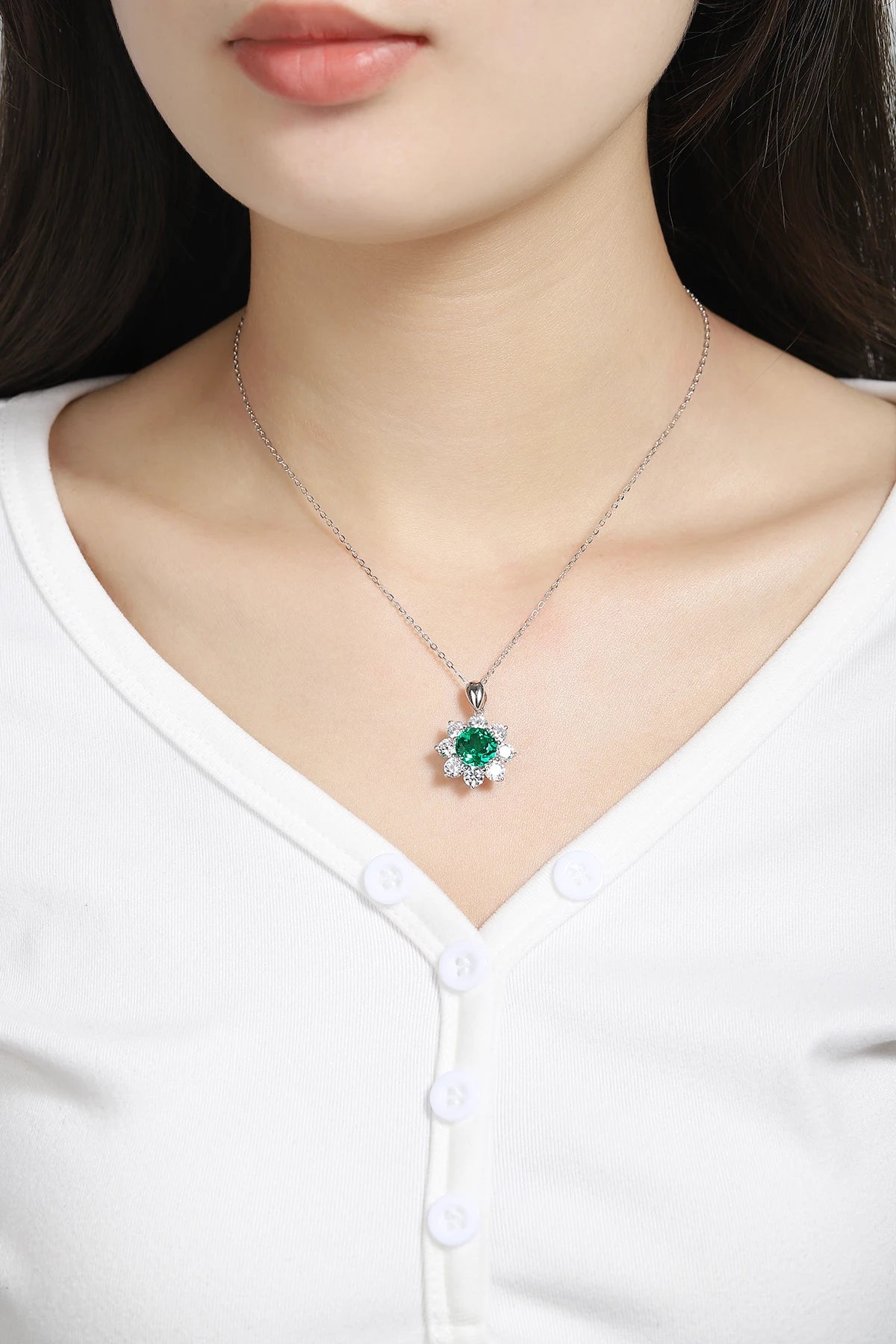 Oval Lab Grown Emerald with halo Design Pendant Necklace Jewelry Gifts for Women Birthday Mother's Day Gift