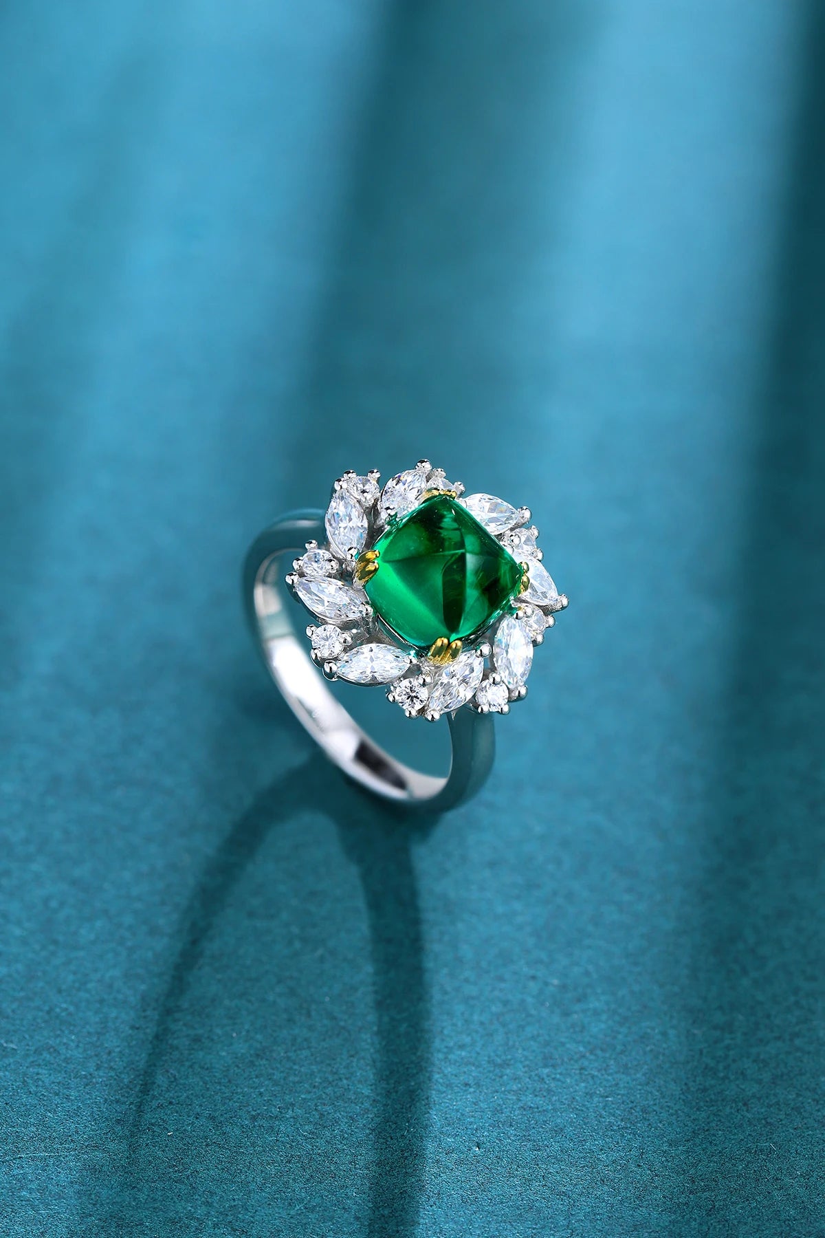 High Quality Large Square Nano Emerald Green Stone 925 Silver Ring Wedding Jewelry