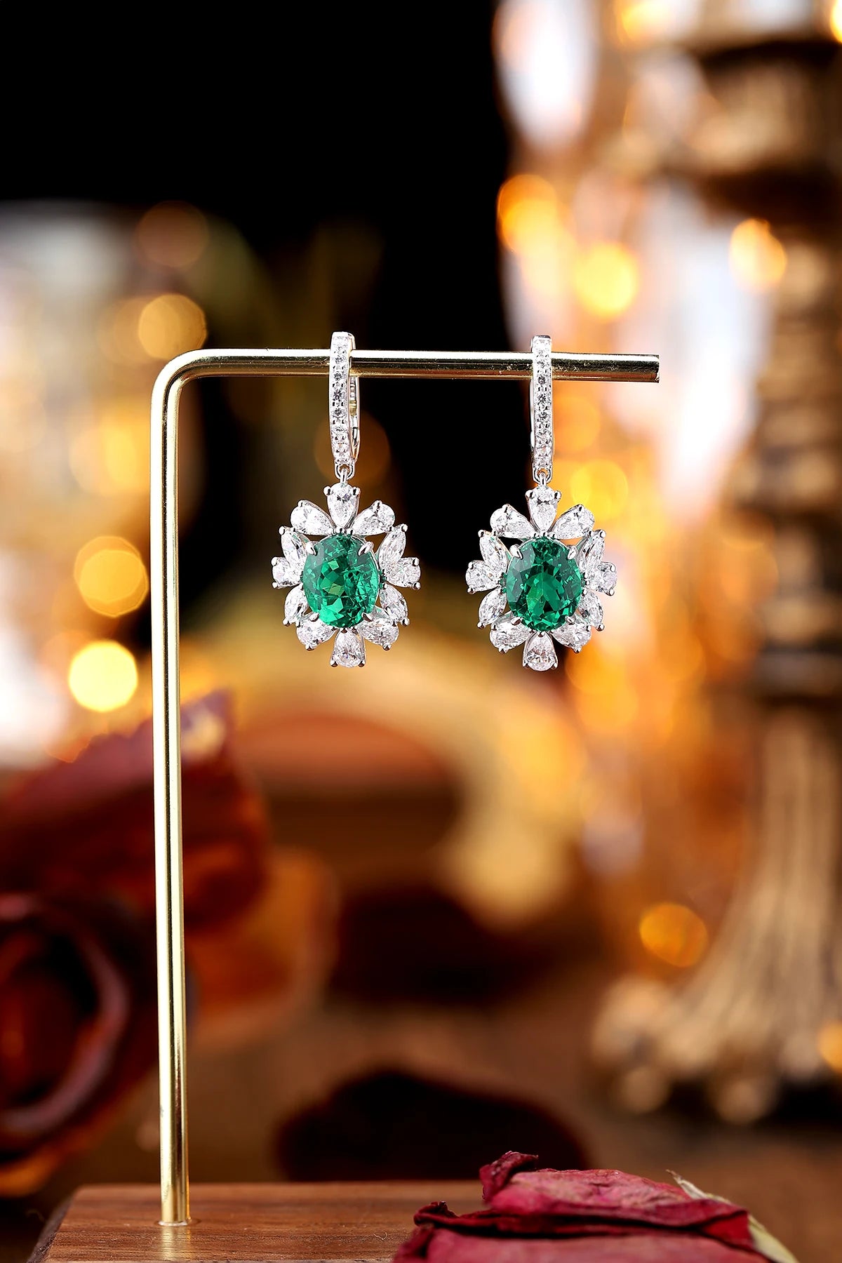 S925 Sliver Lab Grow Columbian Emerald Lab Grown Emerald for Women Necklace Earring Rings Set