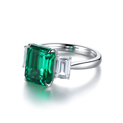 3CT Emerald Cut Lab Grown Emerald 925 Sterling Silver Engagement Wedding Ring