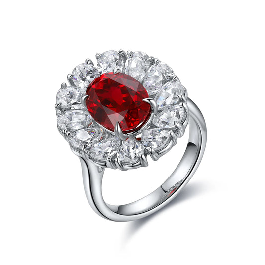 Hot Sale S925 Sterling Silver Lab Grown Ruby Ring Women Engagement Wedding Jewelry