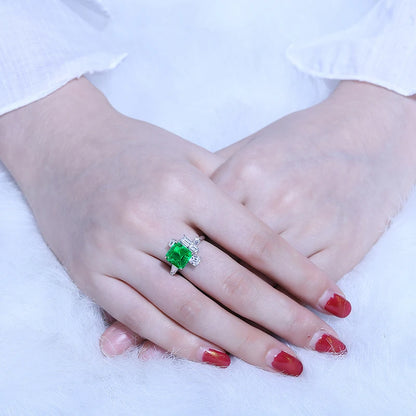 9*9mm Lab Grown Emerald Women Ring With 925 Silver Green Emerald Engagement Ring