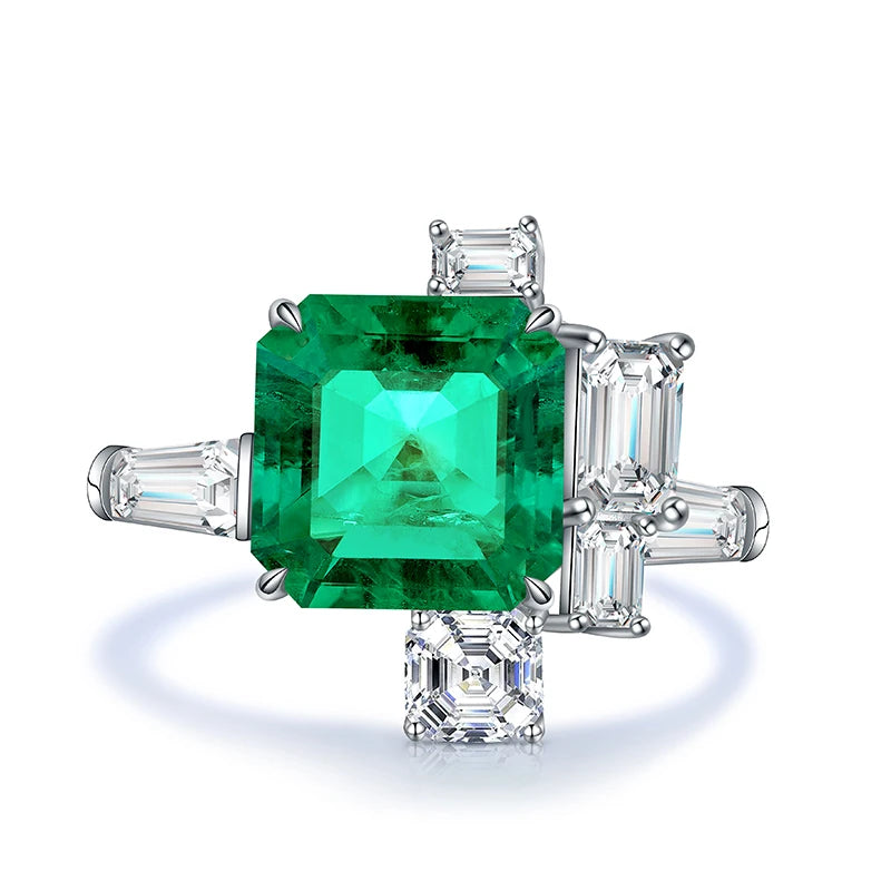 9*9mm Lab Grown Emerald Women Ring With 925 Silver Green Emerald Engagement Ring