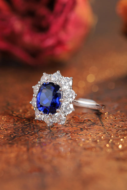 Fine Jewelry Diamond Band 925 Sterling Silver Lab Grown Sapphire Ring Round Cut Lab Sapphire Weeding Ring