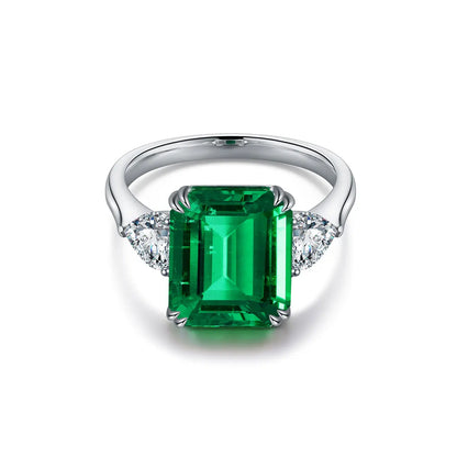Lab Grown Emerald 3 Stone Ring 18K Real Gold Fine Jewelry Mothers Day Gift for Ladies