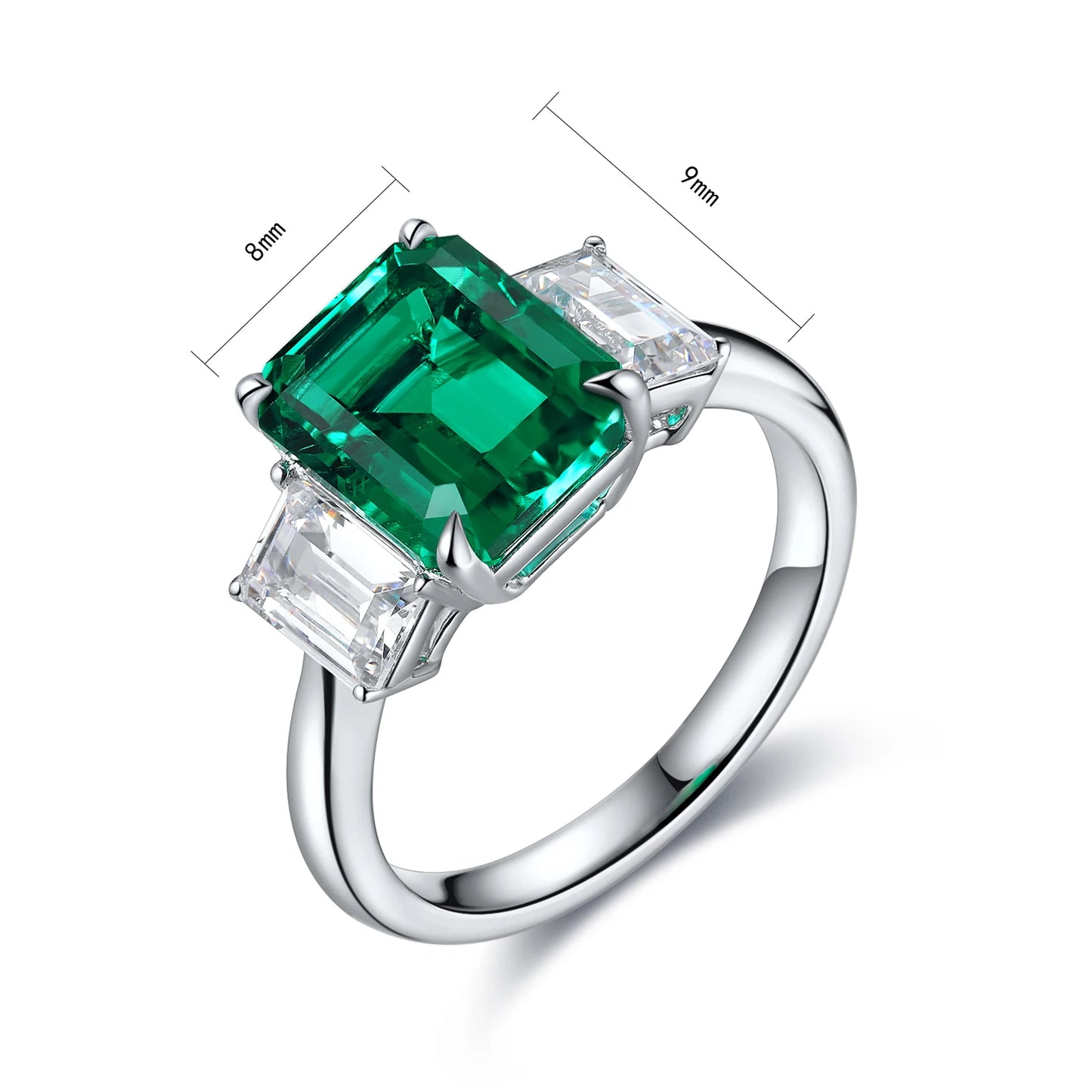3CT Emerald Cut Lab Grown Emerald 925 Sterling Silver Engagement Wedding Ring