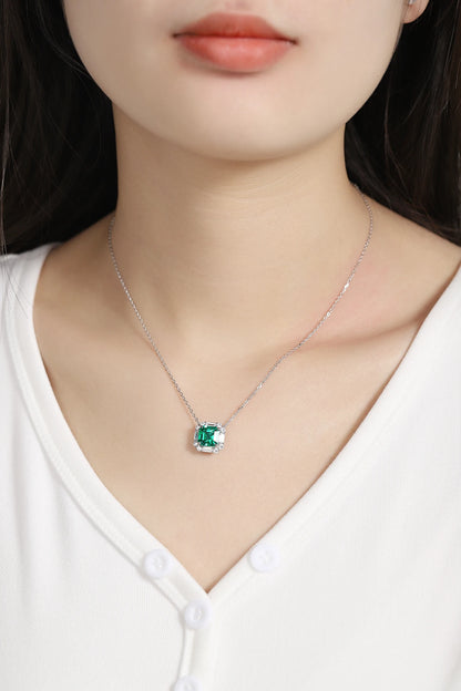 New Trendy Simple Lab Grown Emerald Pendant Asscher 8*8mm Sterling Silver Necklace Women Accessories Daily Wear for Gift