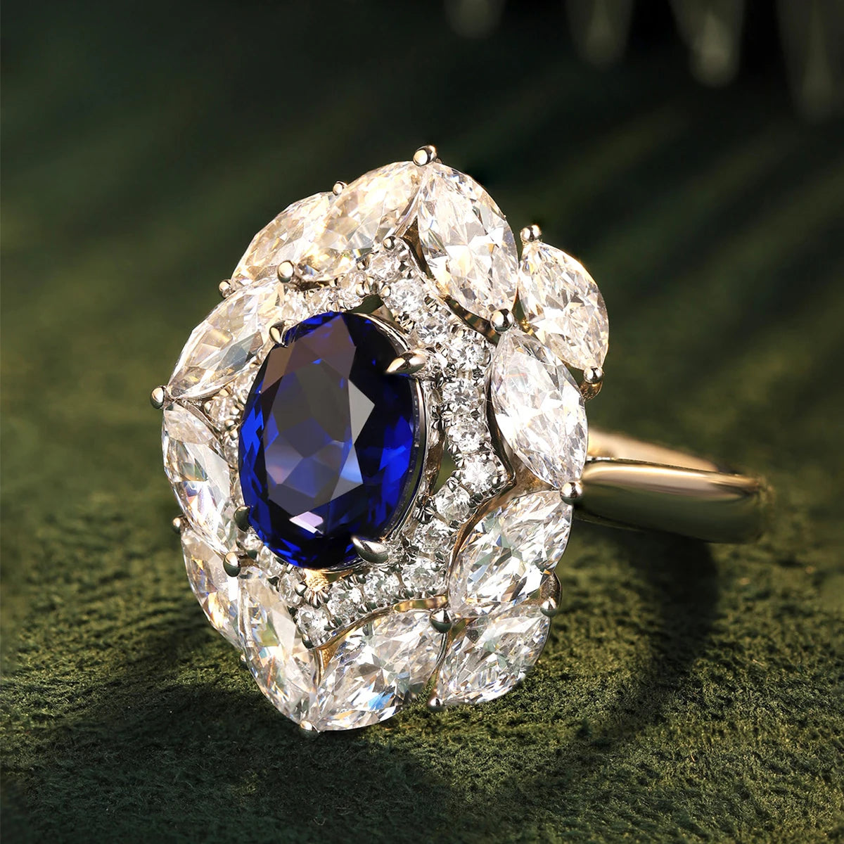 Luxury Royal Blue Lab Grown Sapphire Ring Pure 925 Silver Ring for Women Men