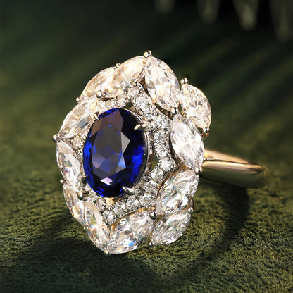 Luxury Royal Blue Lab Grown Sapphire Ring Pure 925 Silver Ring for Women Men