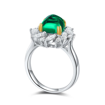 High Quality Large Square Nano Emerald Green Stone 925 Silver Ring Wedding Jewelry