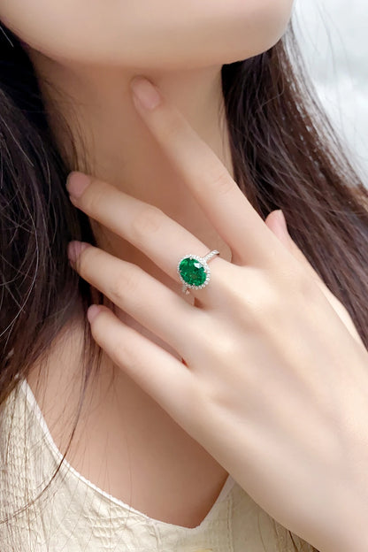Halo Lab Grown Emerald Ring Silver 925 Romantic Sterling Silver For Women Ring