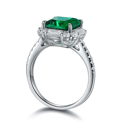 Lab Grown Emerald Gemstone Hydrothermal Columbian Emerald Woman Ring 925 Sterling Silver