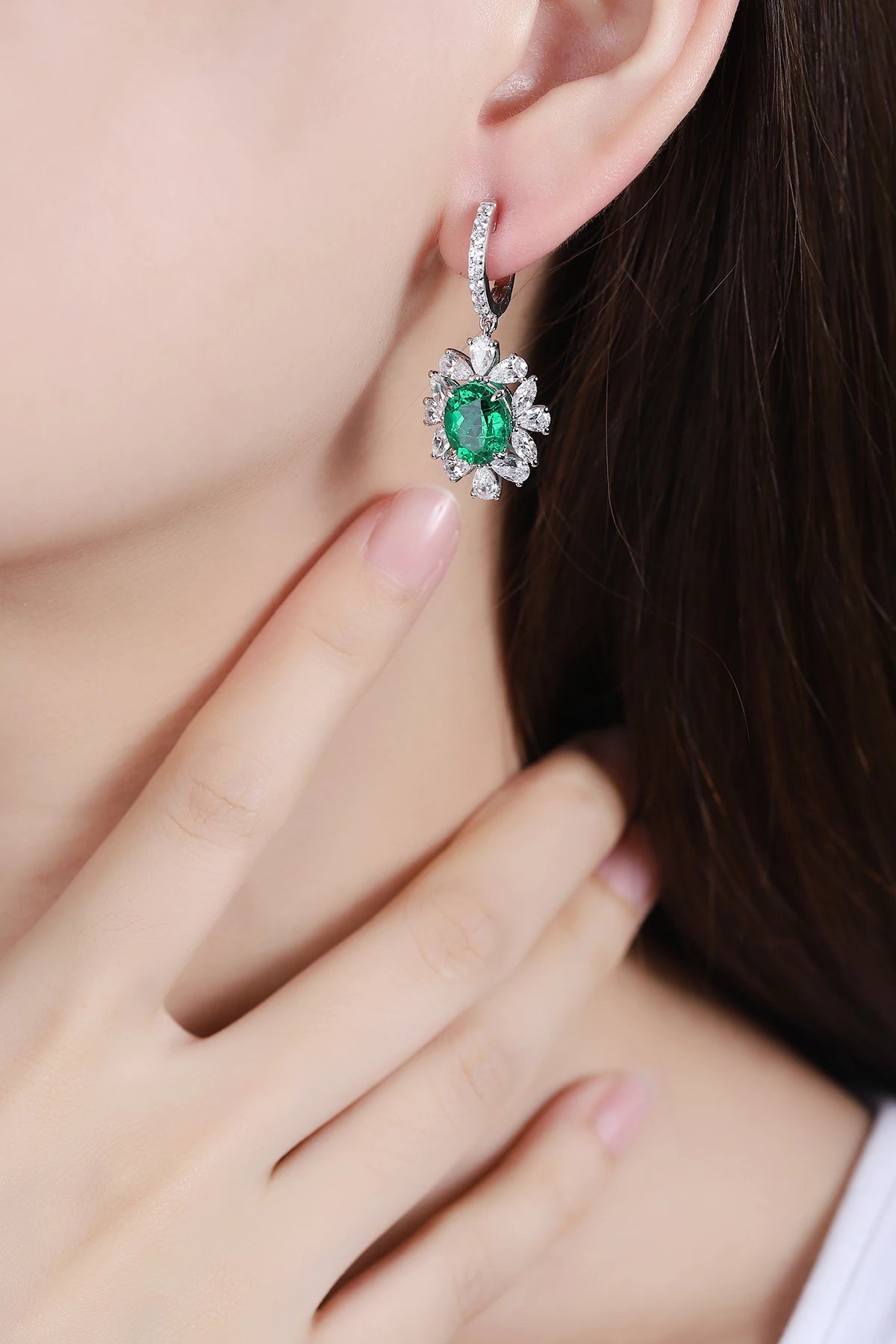 S925 Sliver Lab Grow Columbian Emerald Lab Grown Emerald for Women Necklace Earring Rings Set