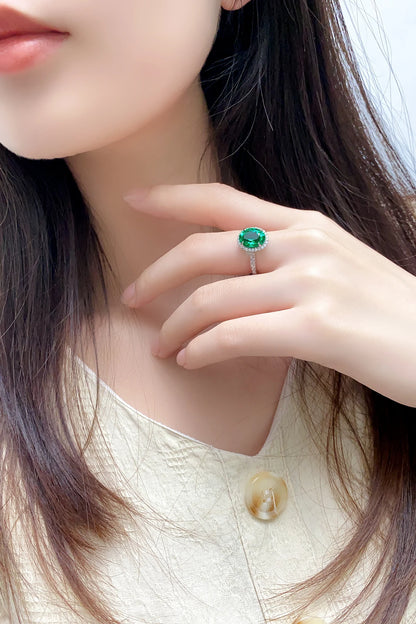 Halo Lab Grown Emerald Ring Silver 925 Romantic Sterling Silver For Women Ring