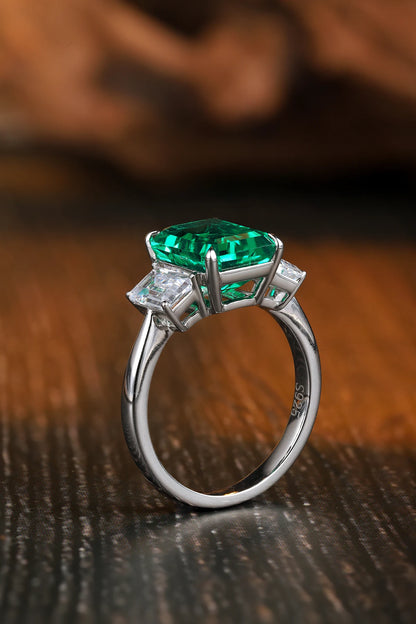 3CT Emerald Cut Lab Grown Emerald 925 Sterling Silver Engagement Wedding Ring