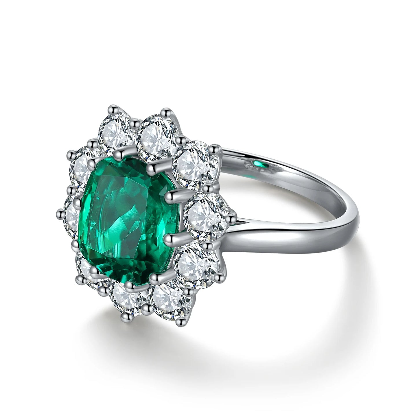 Fine Jewelry Ring Cushion Cut Lab Grown Colombian Emerald Stone 925 Sterling Silver Ring for Women