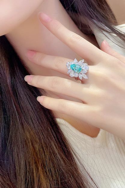925 Silver 5CT  Lab Grown Paraba Ring Female High Quality Diamond Jewelry