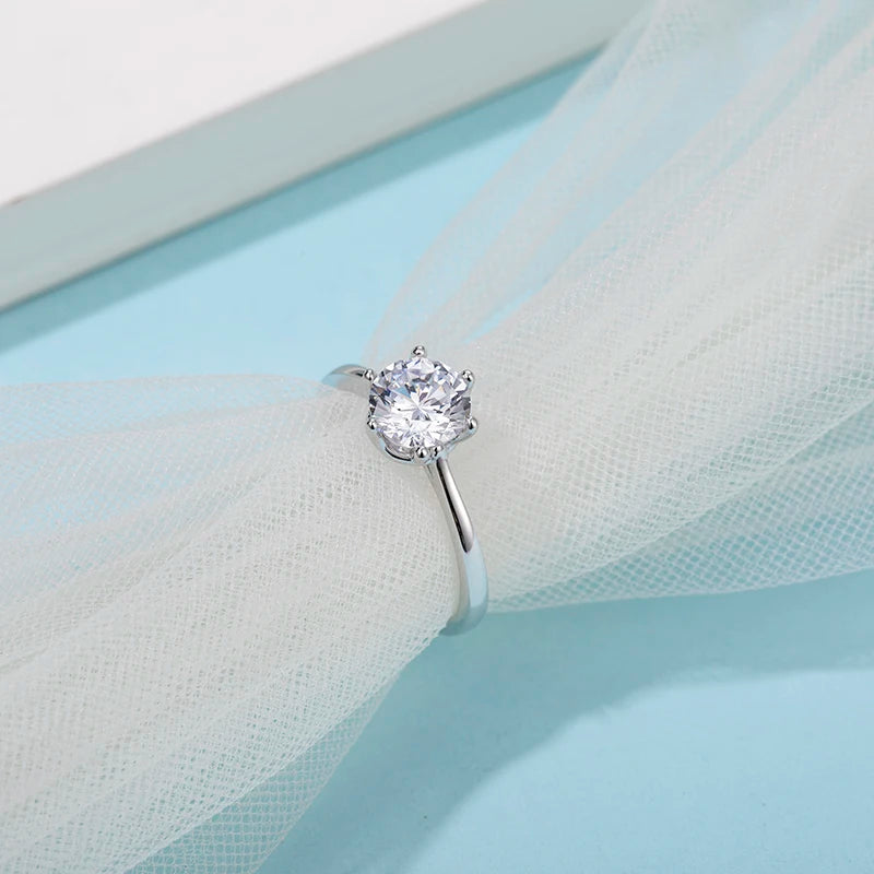 925 Lab Created Diamond Solitaire Engagement Rings 5 Prong Round Moissanite Side Stone Ring for Women