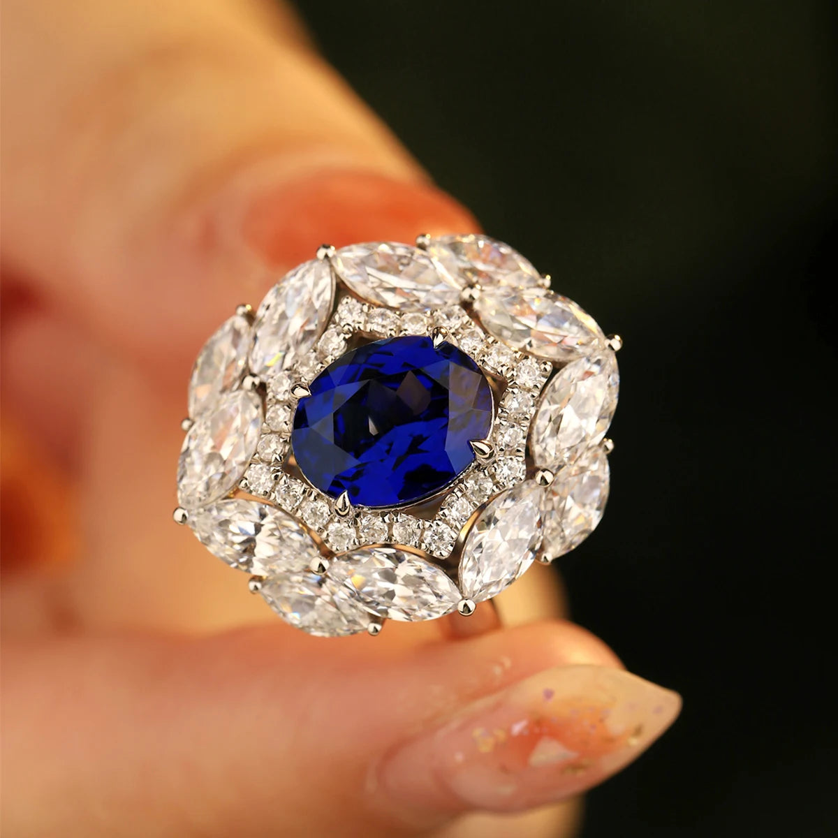 Luxury Royal Blue Lab Grown Sapphire Ring Pure 925 Silver Ring for Women Men