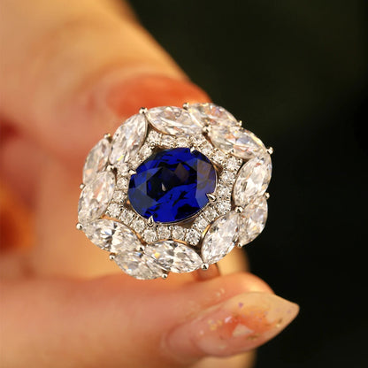 Luxury Royal Blue Lab Grown Sapphire Ring Pure 925 Silver Ring for Women Men