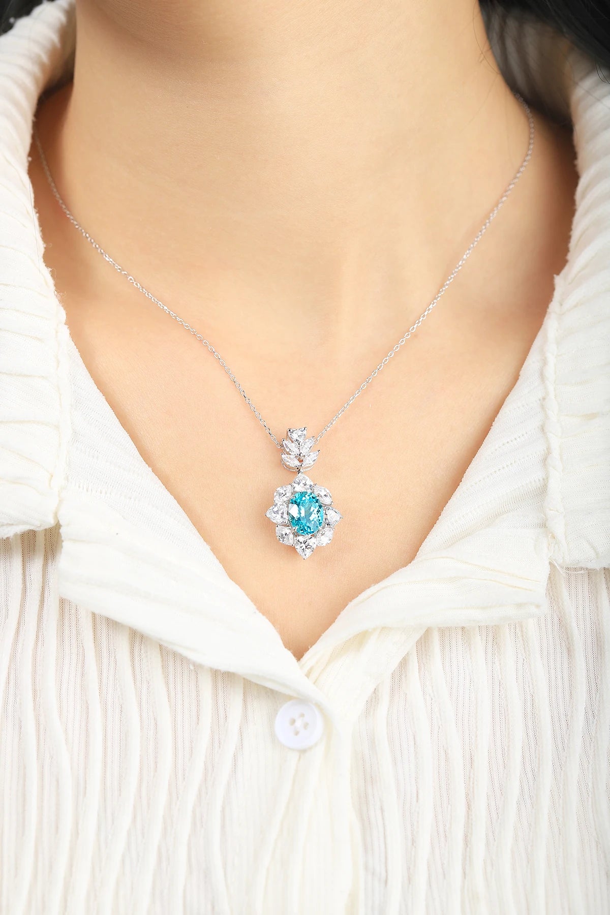 New Design Quality 925 Silver 3CT Lab grown Paraiba Customization Fashion Necklace