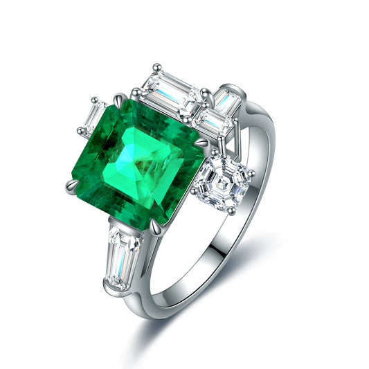 9*9mm Lab Grown Emerald Women Ring With 925 Silver Green Emerald Engagement Ring